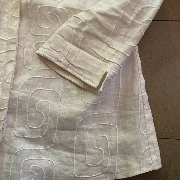 NEW (without tag), white 100% linen shirt embroidered detail-Sz. Large - Picture 6 of 9